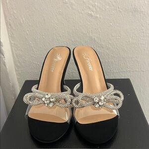 Black Rhinestone Embellished Slide Mules